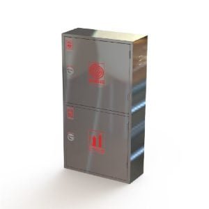 Recess Type Double Door Cabinet Front SS 304 Mirror Finish (Fascia) with MS  Red Powder Coated Back Box